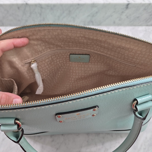 Kate Spade Satchel Bag Purse with Double Zipper 8" Drop - Aqua - Picture 4 of 16